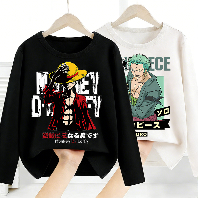 Anime Themed Merchandise - ワンピース長袖アニメプリントトップスベースレイヤーシャツ少年少女 Tシャツファッションプルオーバー子供 Tシャツ春秋服