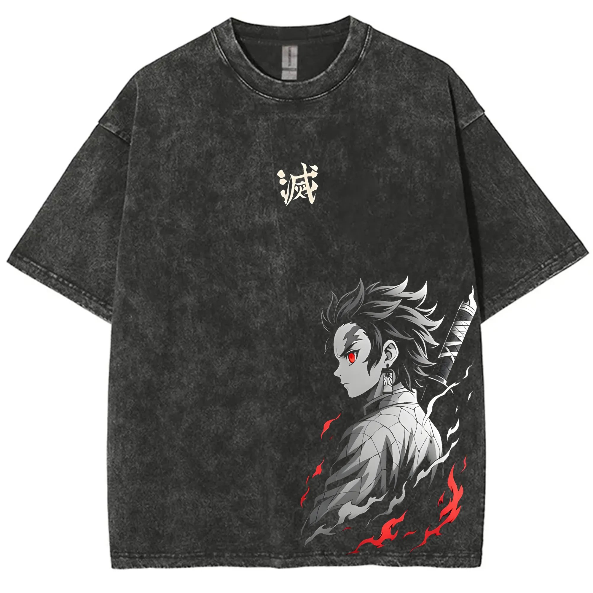 Anime Merchandise Demon Slayer - ストリートウェア 鬼滅の刃 ヴィンテージ ウォッシュド グラフィック Tシャツ